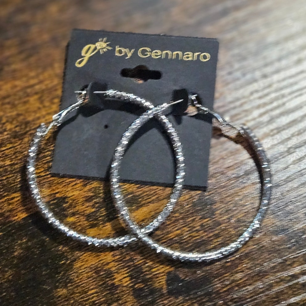 G By Gennaro Hammered Silver-Tone Mixed Metal Hoops ~ Streetwear Casual